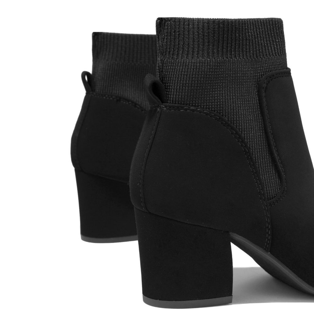 New Stretchy Sock Ankle Booties Block Heel Slip On - Picture 4 of 5
